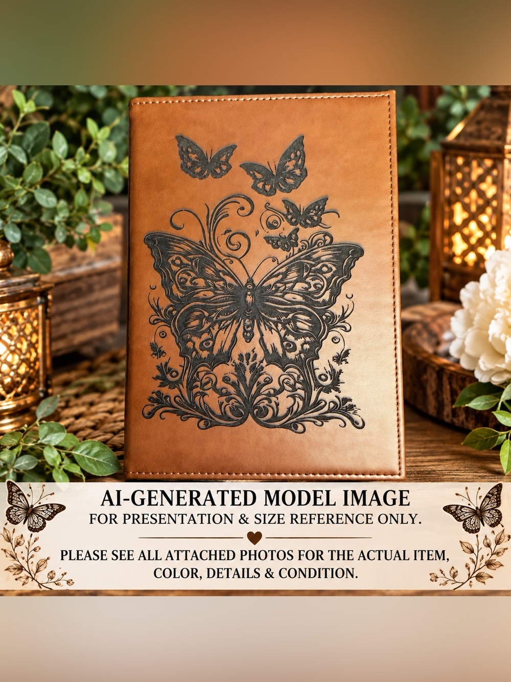 Handcrafted Laser Engraved Butterfly Journal Brown Black